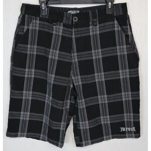 Mens NO FEAR Plaid Shorts‎ Size 33 Black White Vintage Y2K Cotton